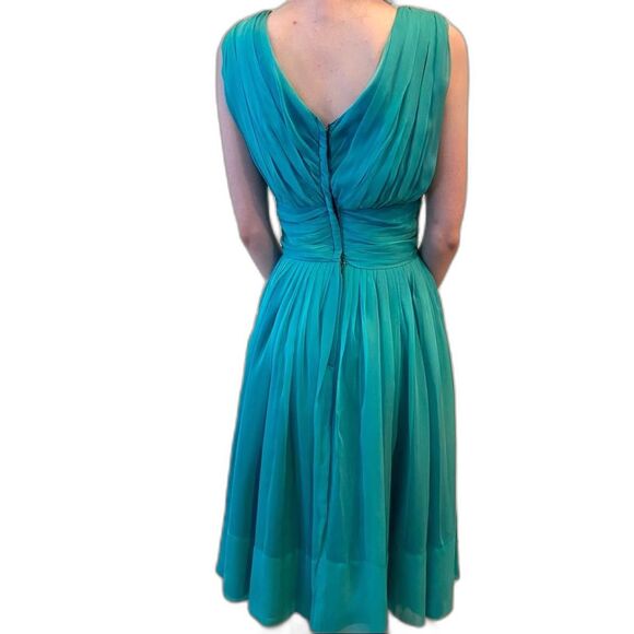 Vintage60s Prom dress Poie de Soie Biltmore Hotel Couture Santa Barbara Aqua M - Picture 9 of 13